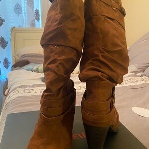 Tall faux suede boots.